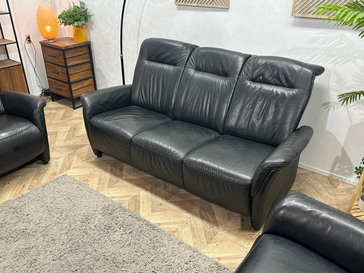 Zwarte Echt Lederen Zetels Set Inc Fauteuil ~ Relaxfunctie