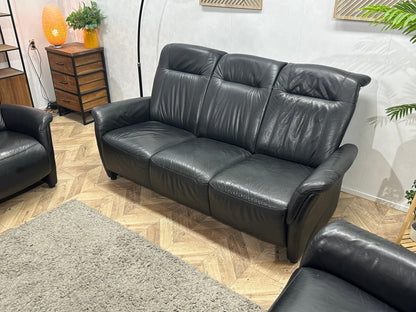 Zwarte Echt Lederen Zetels Set Inc Fauteuil ~ Relaxfunctie