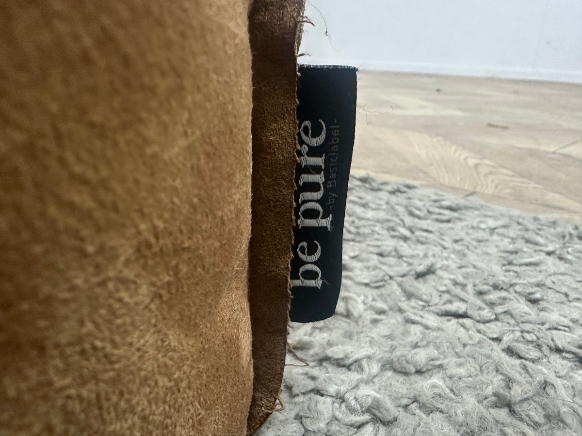 Cognac Bruine Suède Stoffen 3-Zits Zetel Inc Hocker ~ Losse Kussens Met Afneembare Hoezen