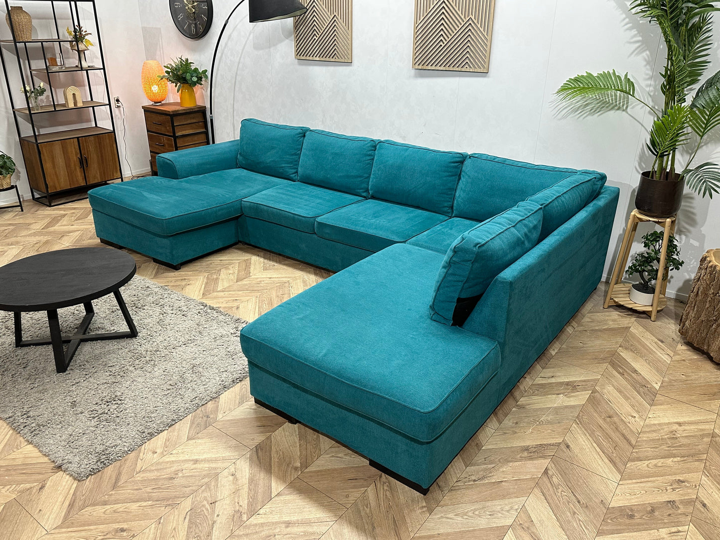 H&H Blauwe Suede Stoffen U Zetel ~ Losse Kussens Met Afneembare Hoezen