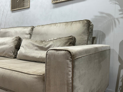 Licht Grijze / Beige Velvet 2.5-Zits Zetel ~ Losse Kussens Met Afneembare Hoezen