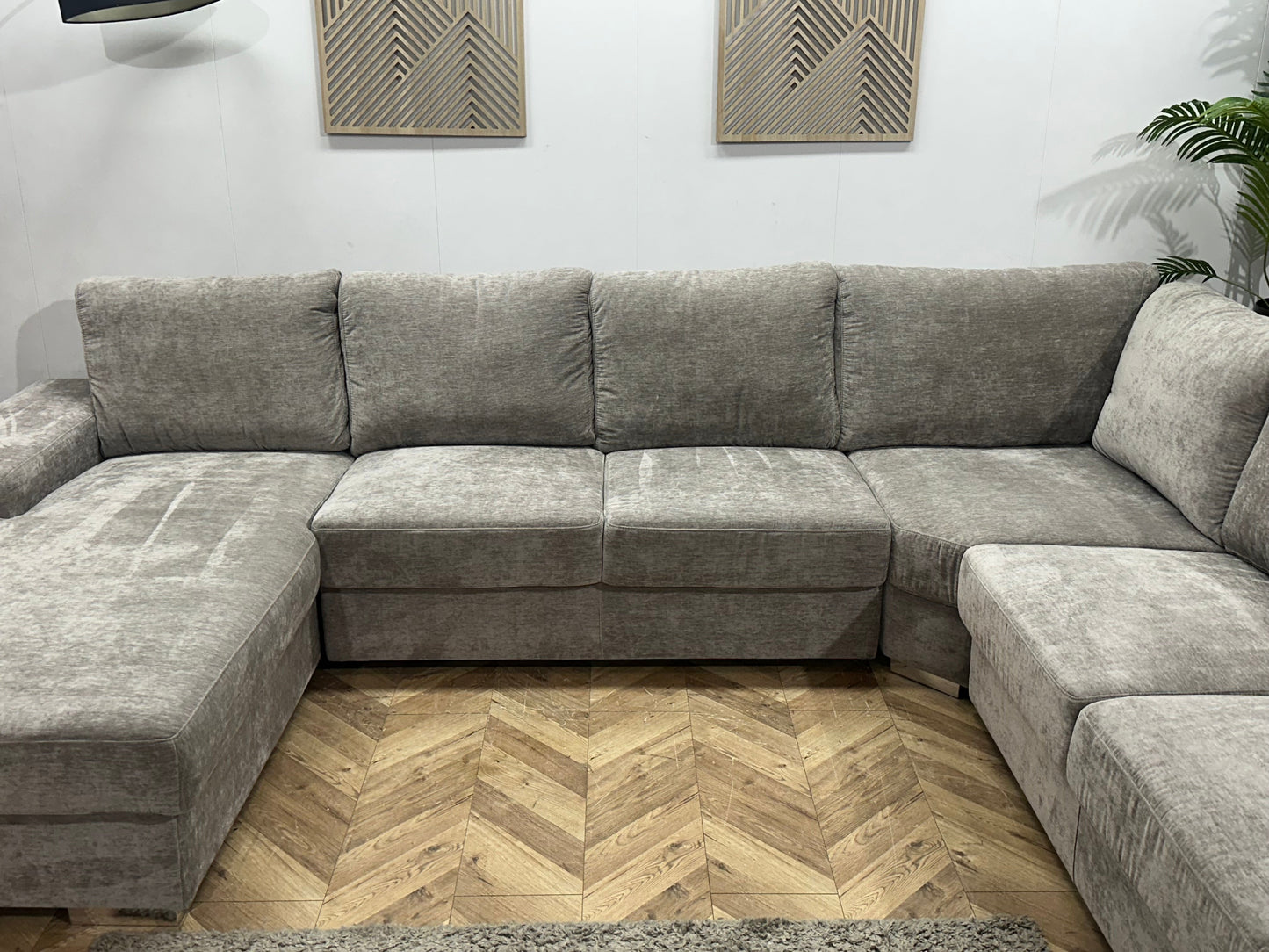 Grijze Velvet U Zetel ~ Losse Rugkussens Met Afneembare Hoezen