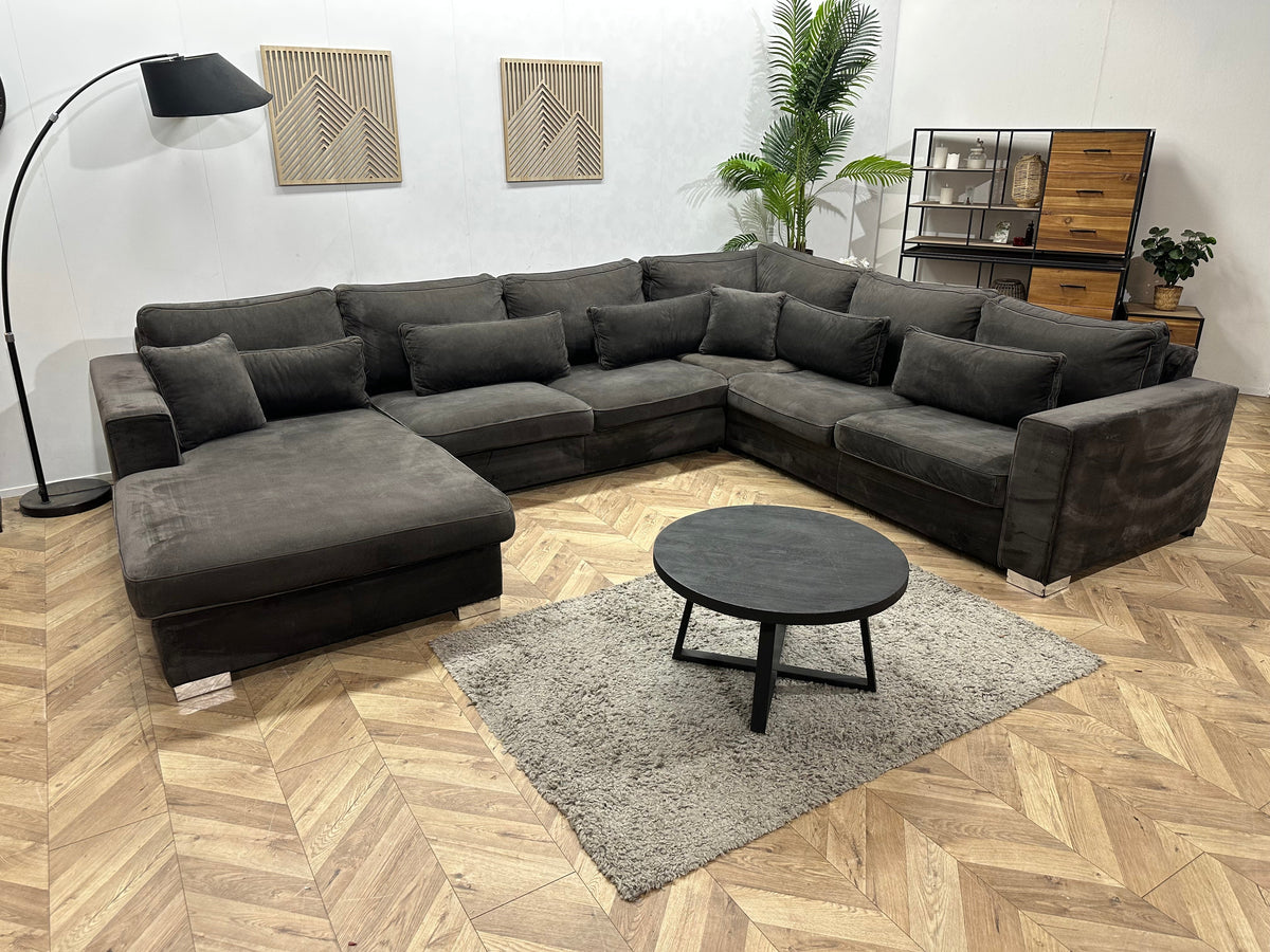 Antraciet Velvet U Zetel ~ Losse Kussens Met Afneembare Hoezen