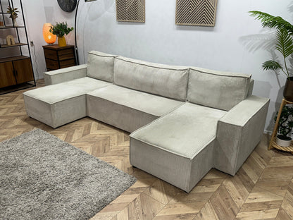 !Showroommodel! Witte Ribstof U Zetel ~ Slaapfunctie