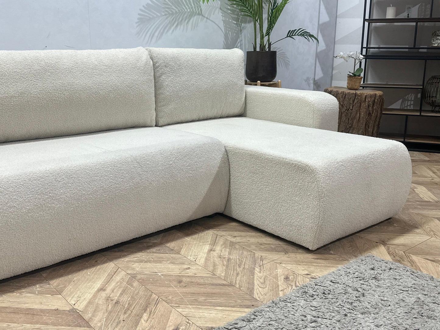 !Showroommodel! Witte Bouclé Stoffen U Zetel ~ Slaapfunctie