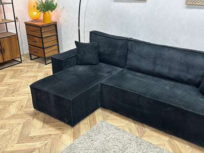 !Showroommodel! Zwarte Ribstof Hoekzetel ~ Slaapfunctie