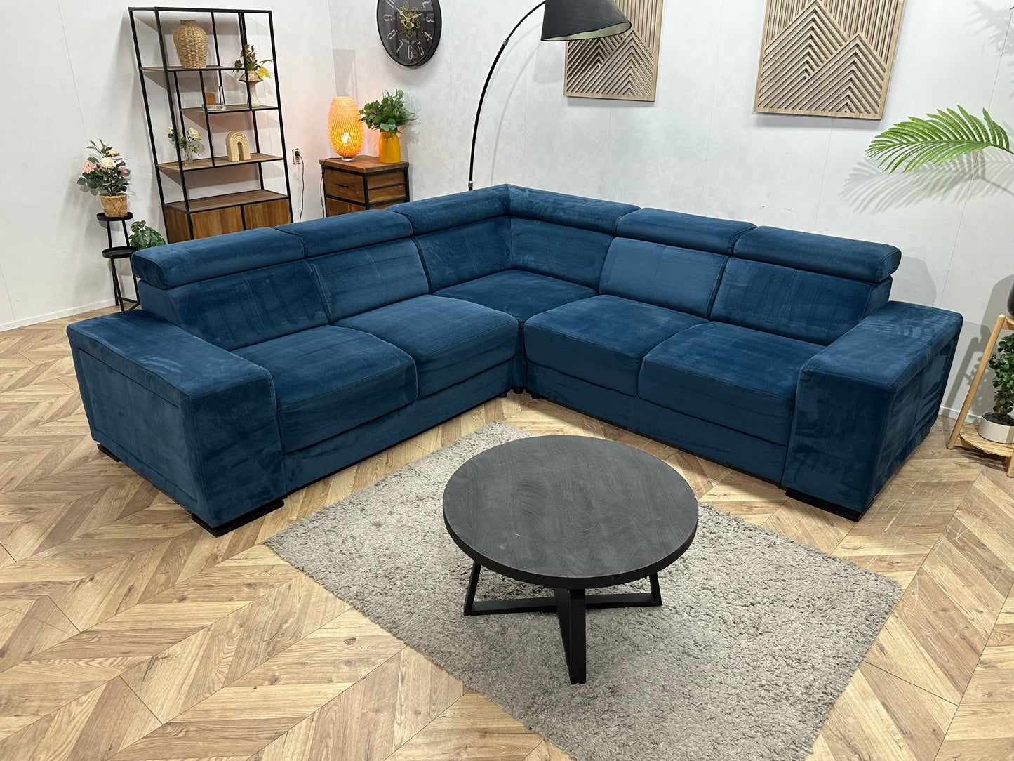 Blauwe Velvet Hoekzetel ~ Verstelbare Hoofdsteunen