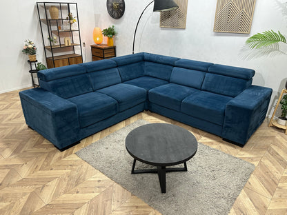 Blauwe Velvet Hoekzetel ~ Verstelbare Hoofdsteunen