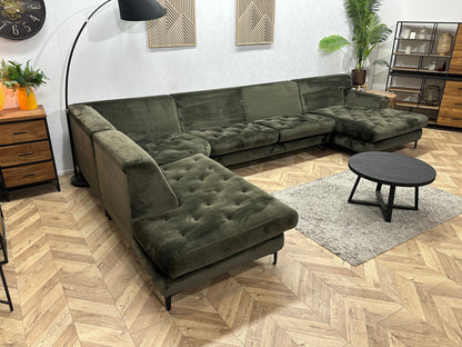 Donker Groene Velvet U Zetel ~ Nieuwstaat