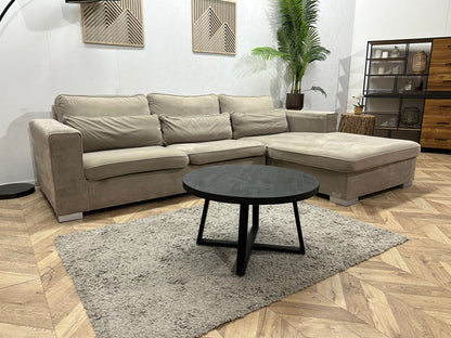 Beige Velvet Hoekzetel ~ Losse Kussens Met Afneembare Hoezen