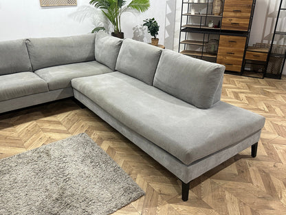Hofstede Licht Grijze Suède Stoffen Design Hoekzetel ~ Losse Kussens Met Afneembare Hoezen