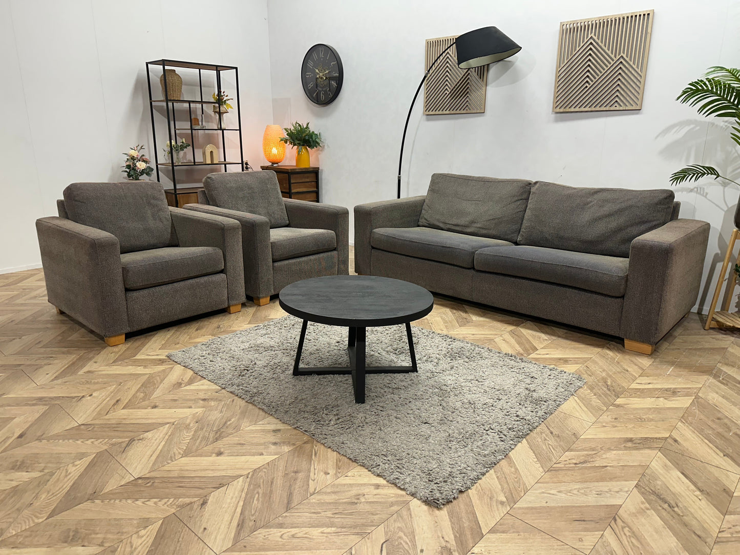 Grijze/Bruine 2.5-Zits Zetel Inc Fauteuils ~ Losse Kussens Met Afneembare Hoezen