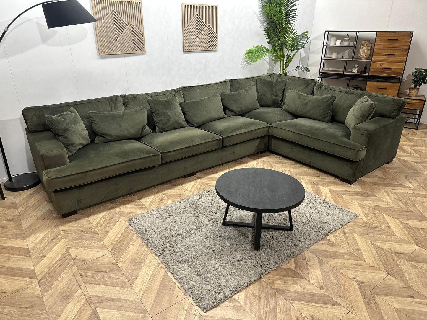 Groene Velvet Ruime Hoekzetel ~ Losse Kussens Met Afneembare Hoezen