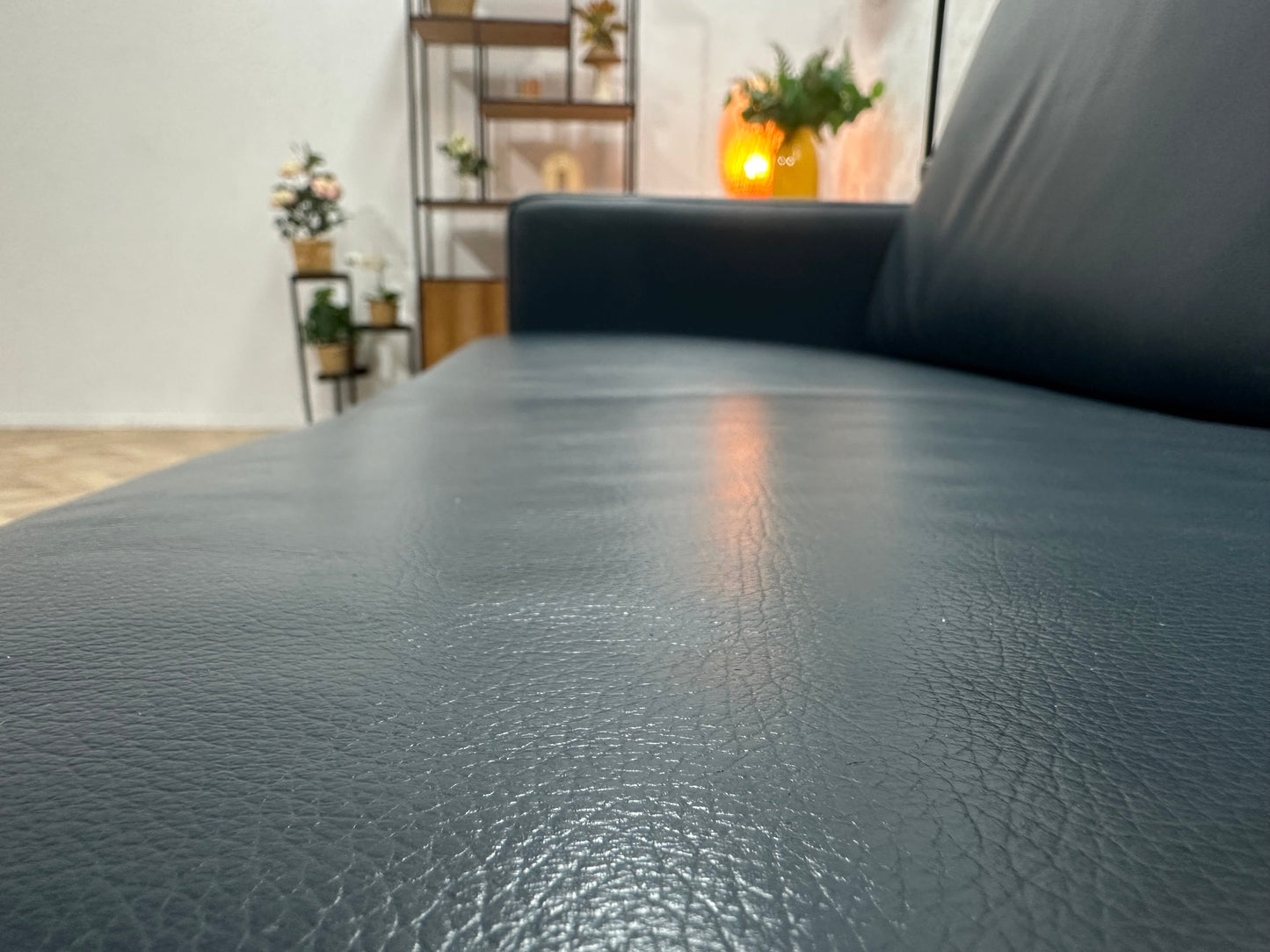 HB Lifestyle Blauwe Echt Lederen 2.5-Zits Zetel ~ Vaste Kussens