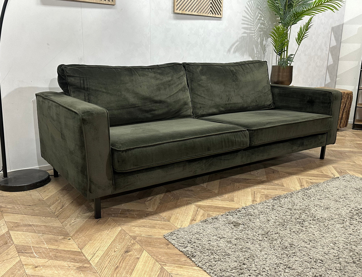Woood Donker Groene Velvet 2.5-Zits Zetel ~ Losse Kussens Met Afneembare Hoezen