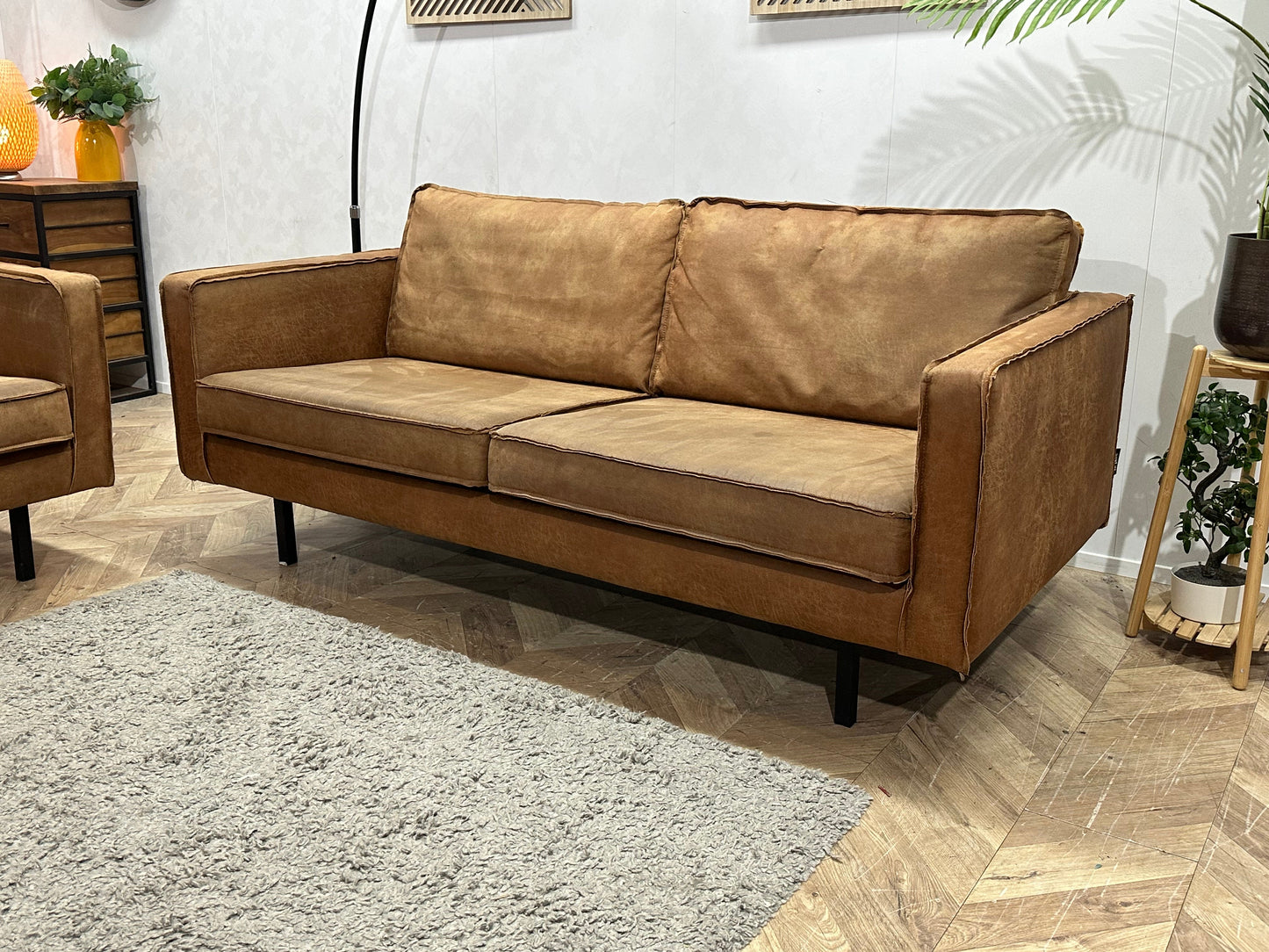 Be Pure Cognac Bruine Suede Stoffen Zetels Set ~ Losse Kussens Met Afneembare Hoezen