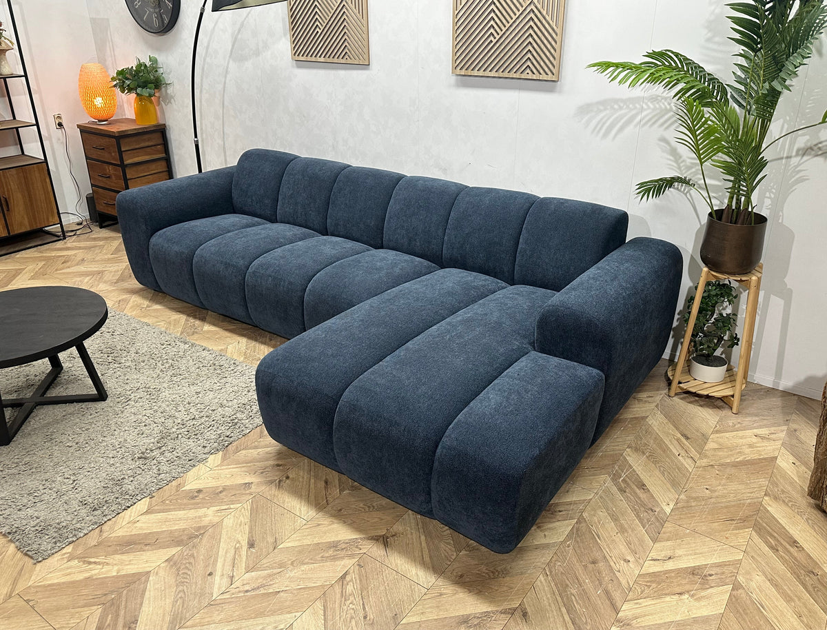!Showroommodel! Blauwe Chenille Stoffen Hoekzetel