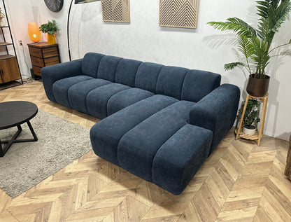 !Showroommodel! Blauwe Chenille Stoffen Hoekzetel