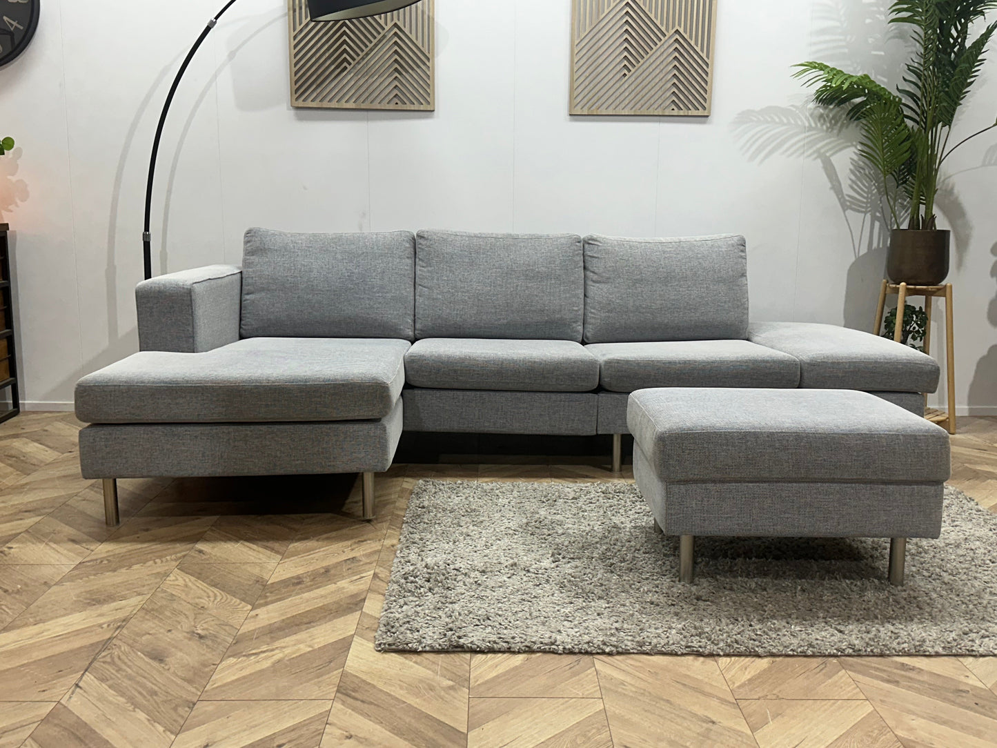 Licht Grijze Design Hoekzetel Inc Hocker ~ Losse Kussens Met Afneembare Hoezen