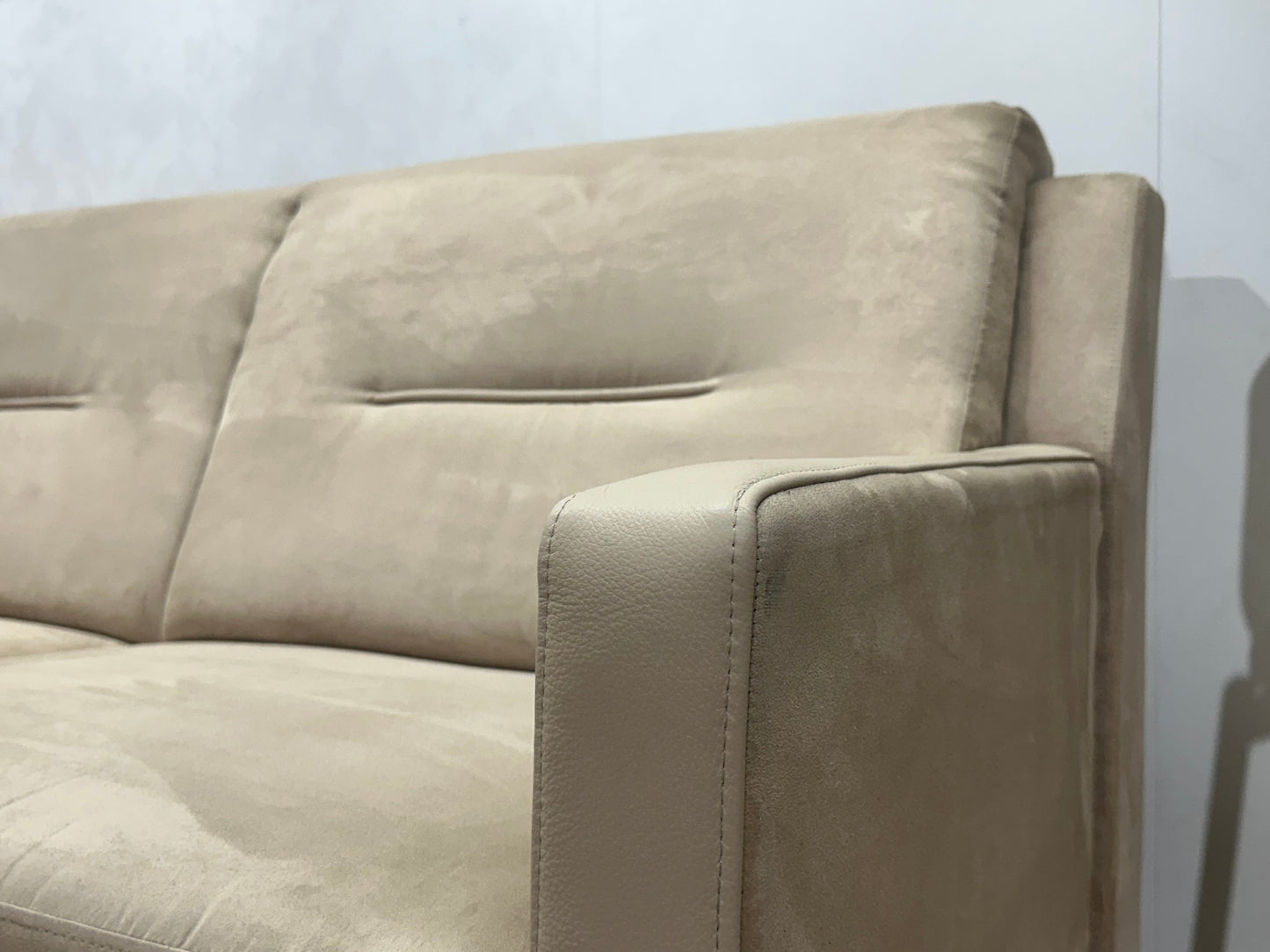 Beige Suede Stoffen/Lederen Zetels Set ~ Vaste Kussens