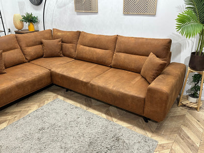 Cognac Bruine Suède Stoffen Hoekzetel ~ Losse Rugkussens Met Afneembare Hoezen