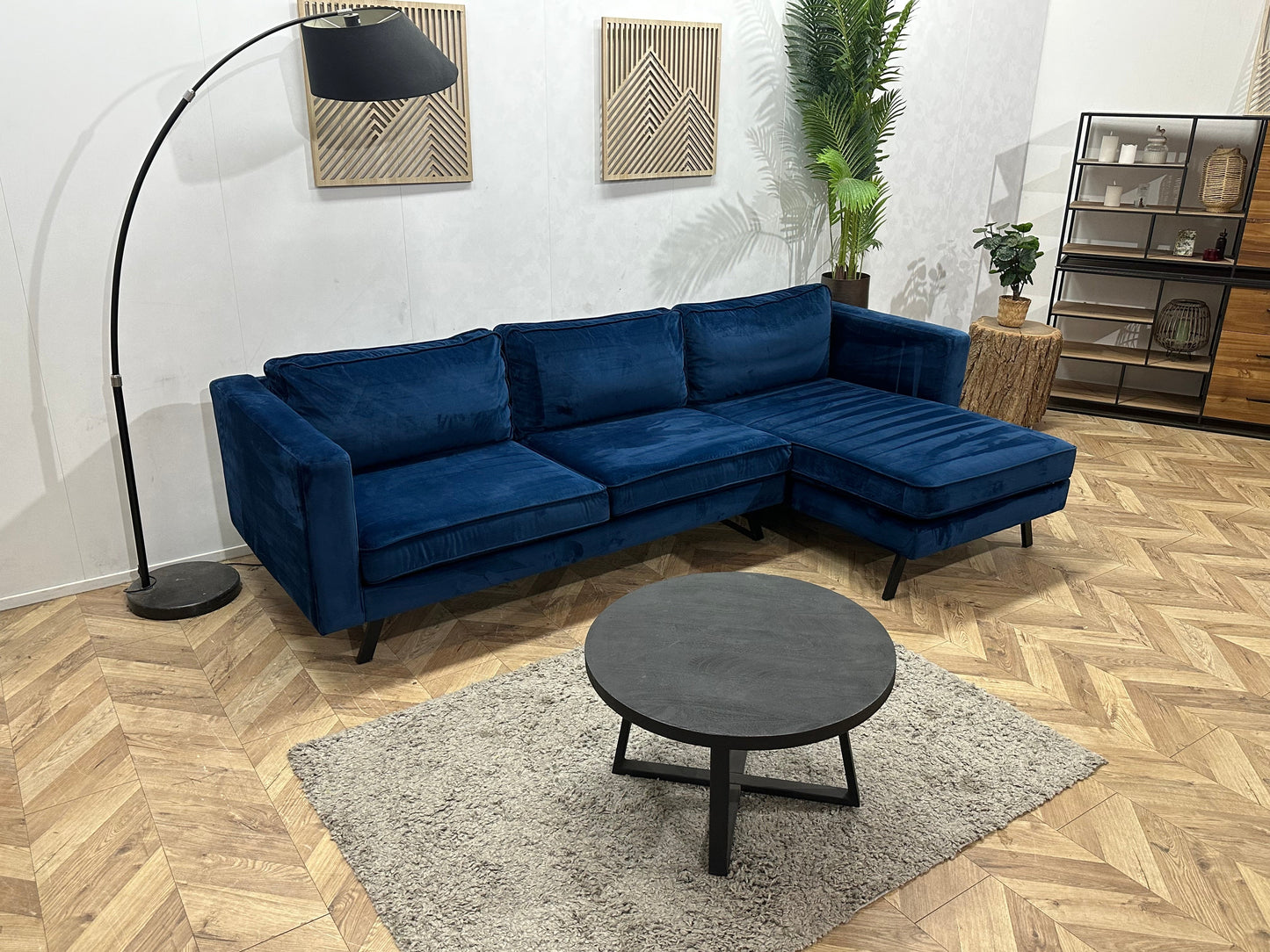 Blauwe Velvet Hoekzetel ~ Losse Kussens Met Afneembare Hoezen