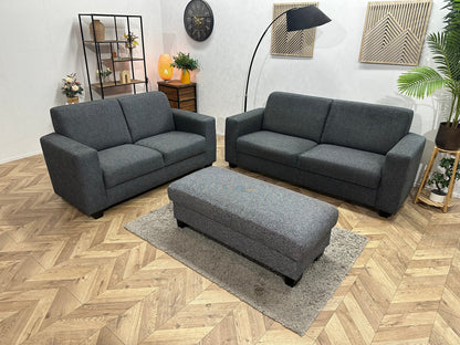 Antraciet/Grijze Zetels Set Inc Hocker ~ Vaste Kussens