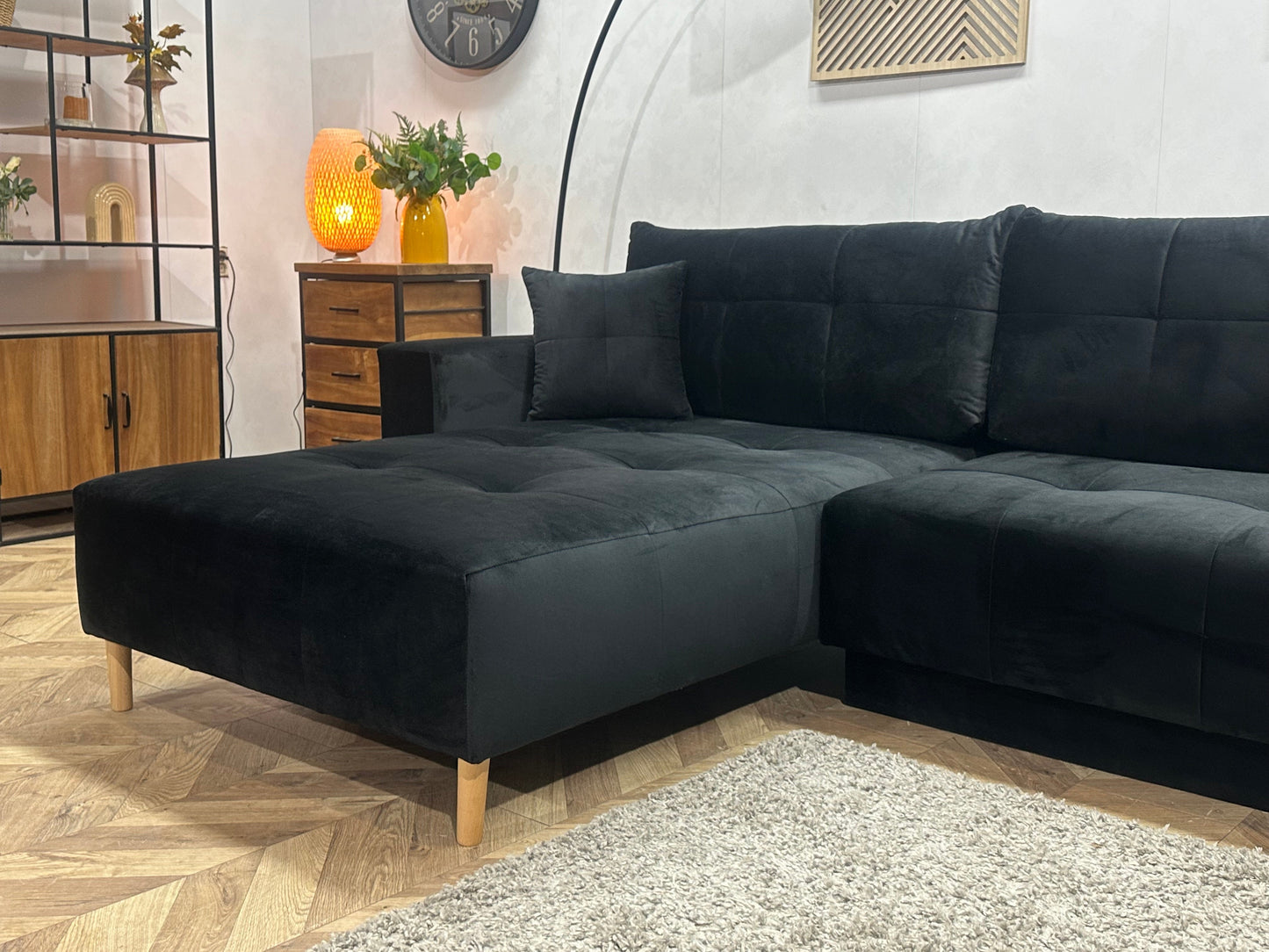 !Showroommodel! Zwarte Velvet Hoekzetel