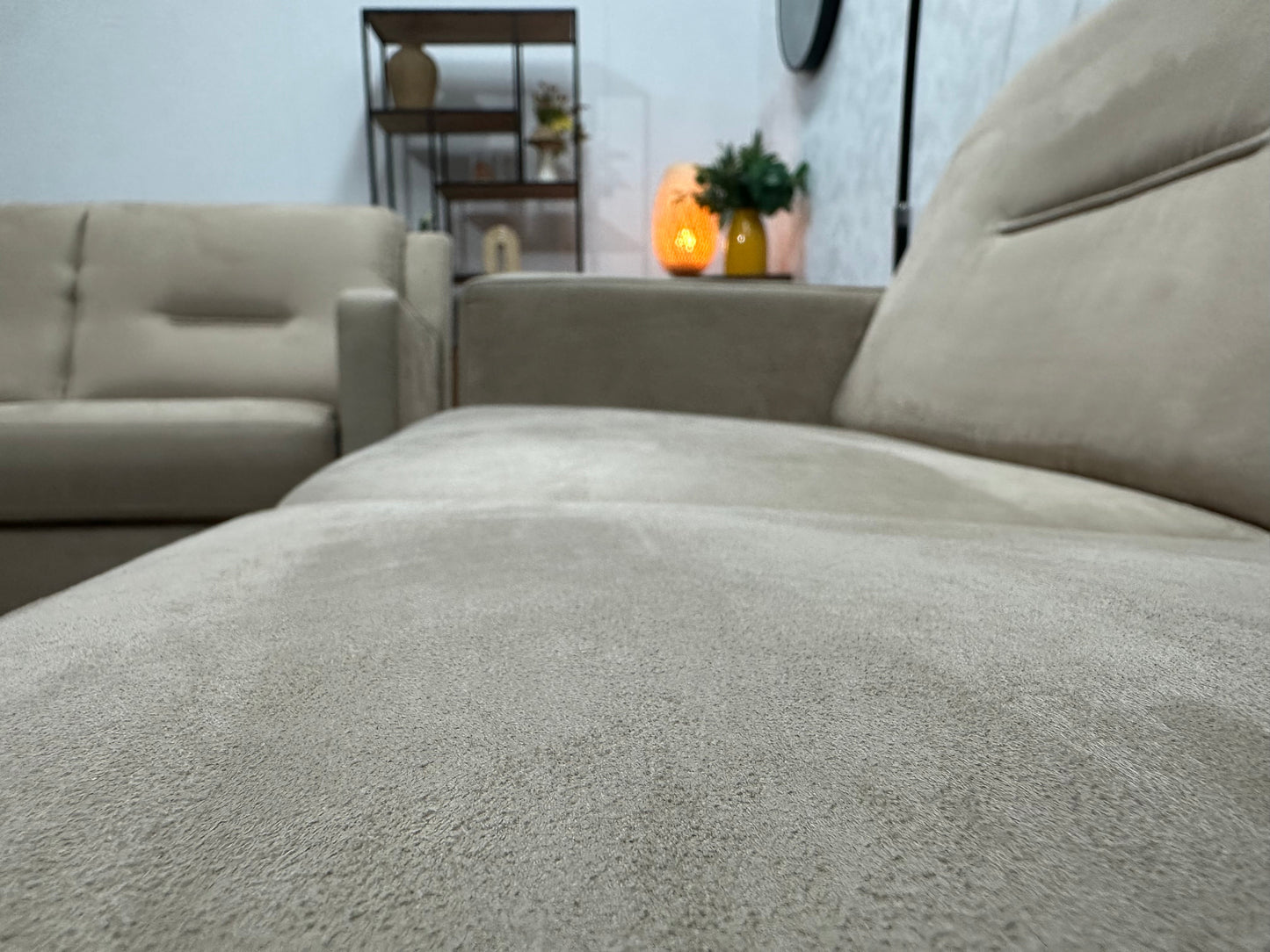 Beige Suede Stoffen/Lederen Zetels Set ~ Vaste Kussens