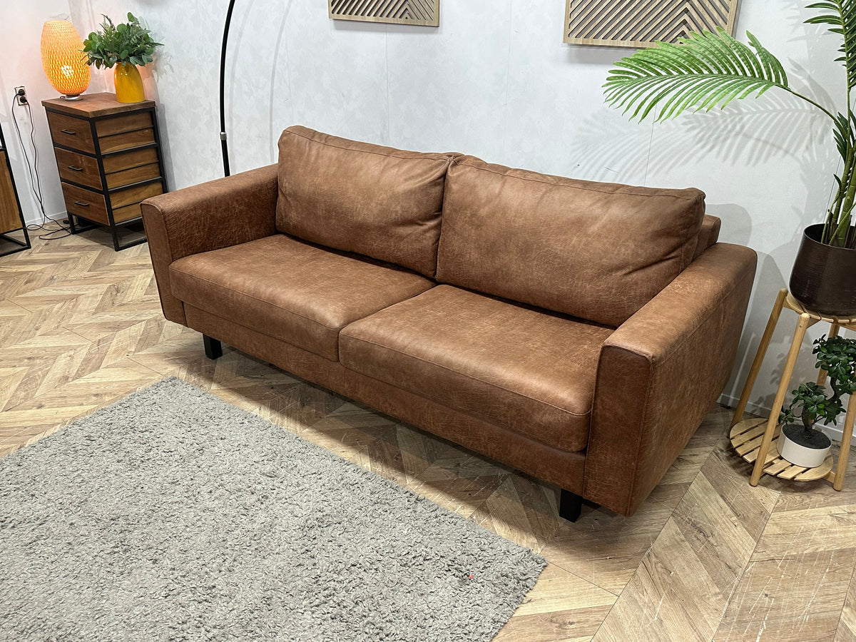 Cognac Bruine Suède Stoffen 2.5-Zits Zetel ~ Losse Rugkussens Met Afneembare Hoezen