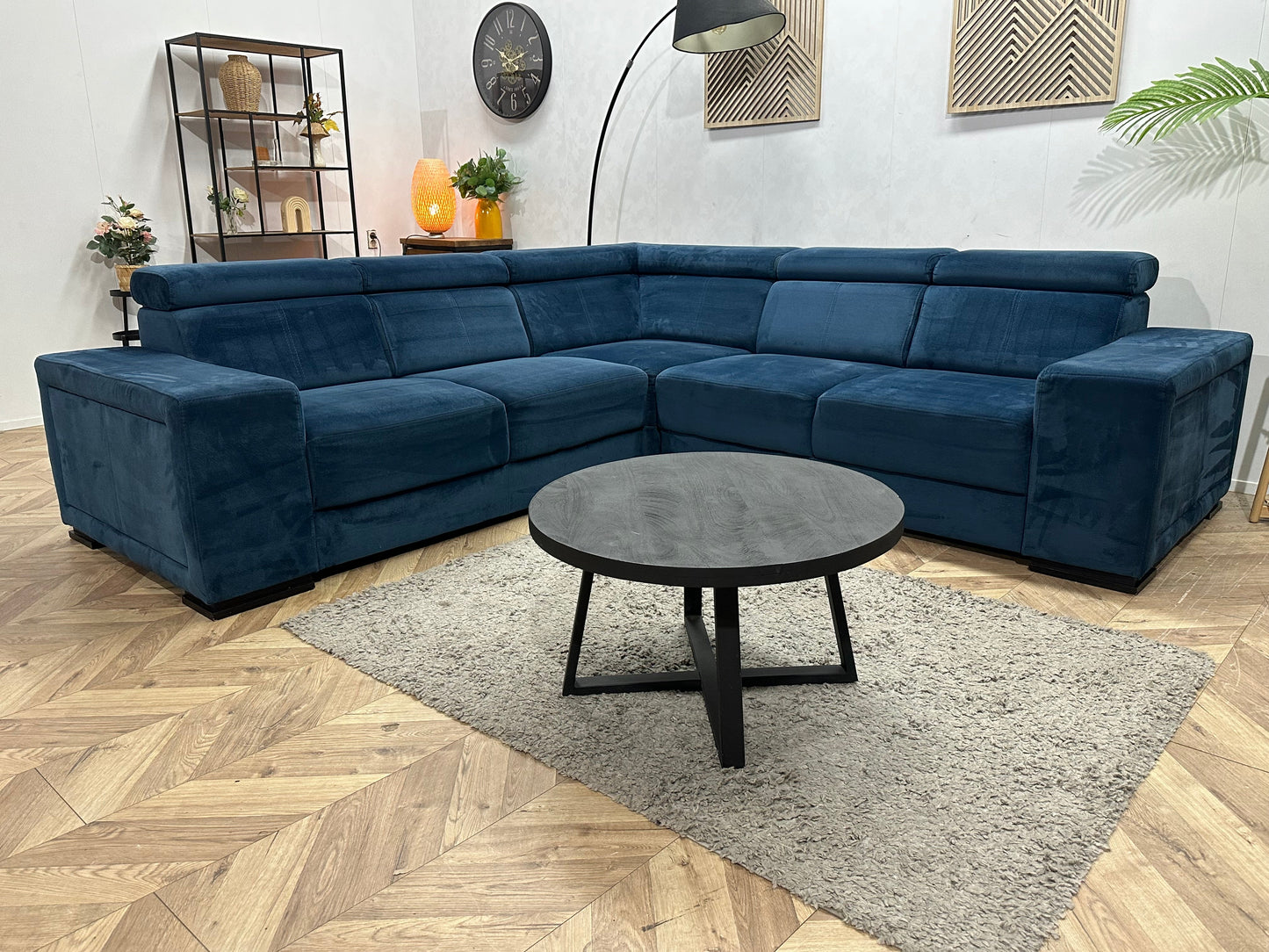 Blauwe Velvet Hoekzetel ~ Verstelbare Hoofdsteunen