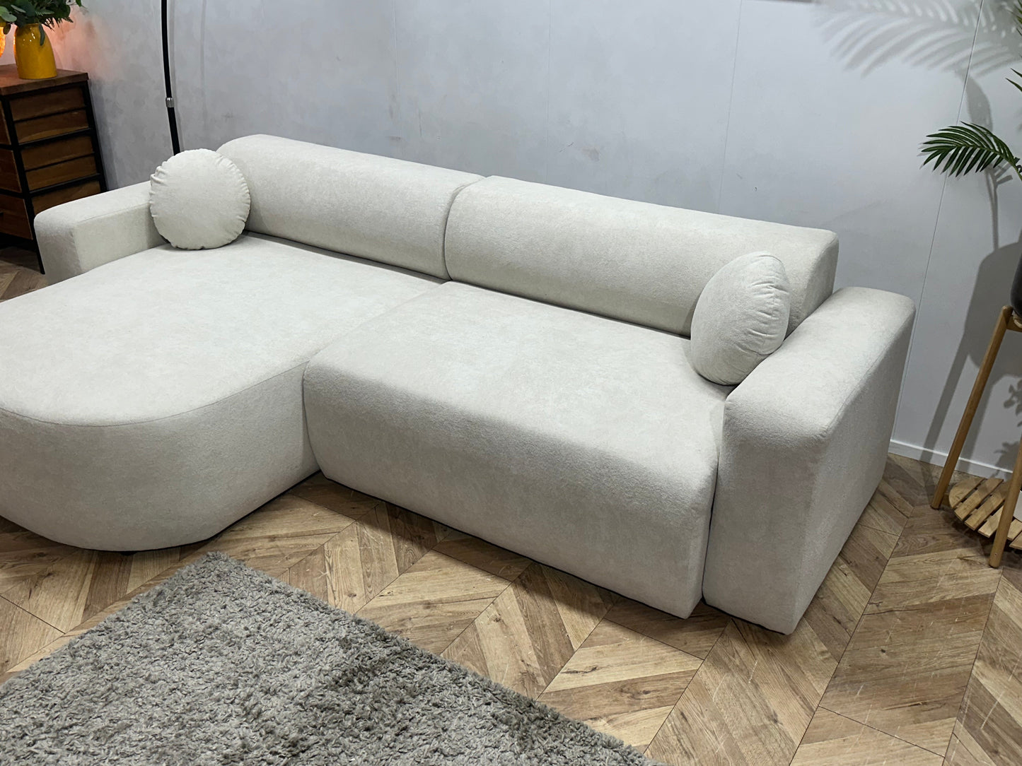 !Showroommodel! Witte Velvet Hoekzetel ~ Slaapfunctie