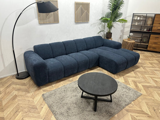 !Showroommodel! Blauwe Chenille Stoffen Hoekzetel