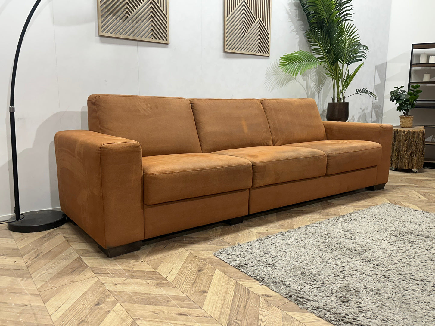 Cognac Bruine Suède Stoffen 3-Zits Zetel Inc Hocker ~ Inruilvoordeel