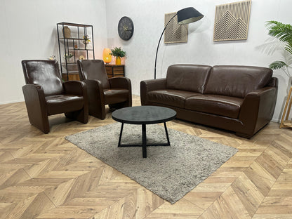 Bruine Echt Lederen 2.5-Zits Zetel Inc Fauteuils ~ Geïmpregneerd