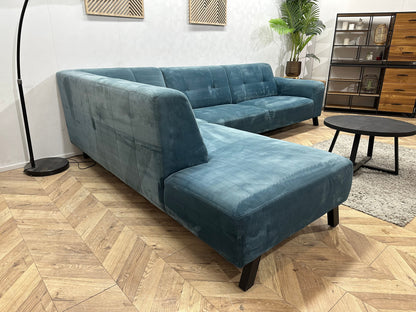 Blauwe Velvet Hoekzetel ~ Vaste Kussens