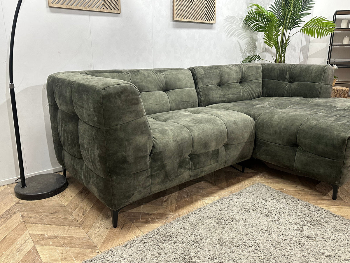 Antraciet/Donker Groene Velvet Hoekzetel ~ Vaste Kussens