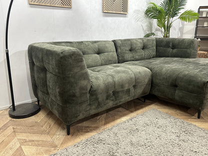 Antraciet/Donker Groene Velvet Hoekzetel ~ Vaste Kussens