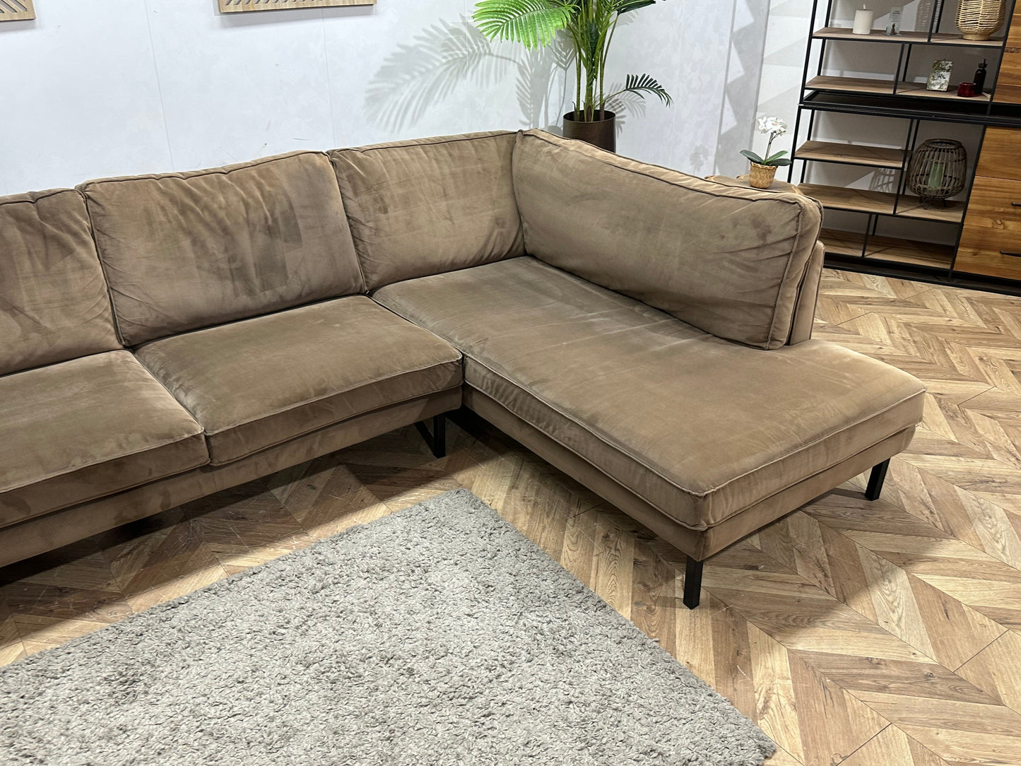 Lifestyle Home Collection Bruine Velvet Hoekzetel ~ Losse Kussens Met Afneembare Hoezen