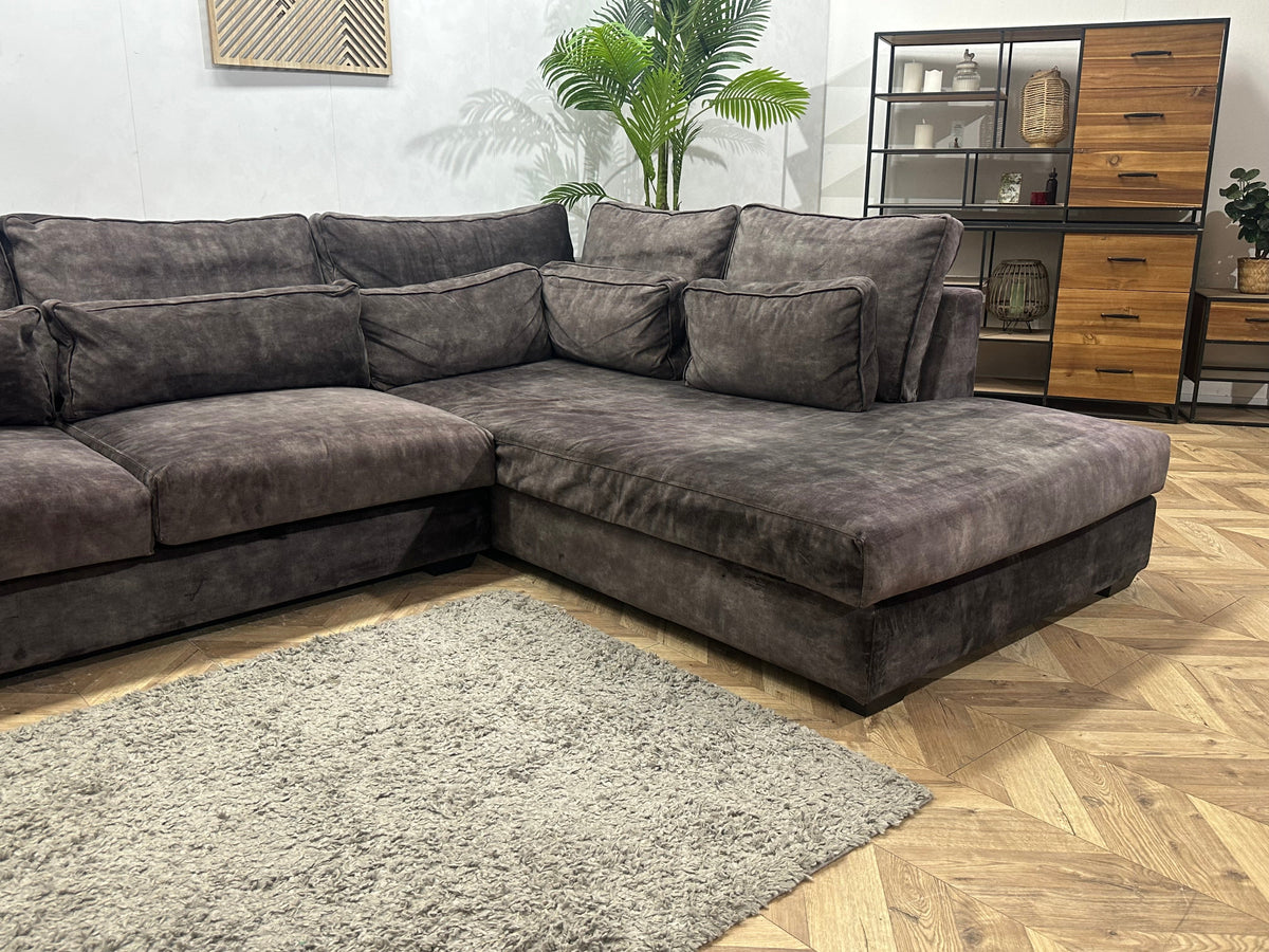 Antraciet Velvet Hoekzetel ~ Losse Kussens Met Afneembare Hoezen