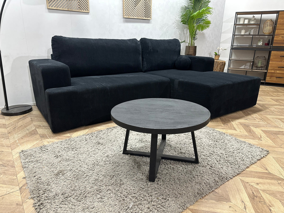 !Showroommodel! Zwarte Ribstof Hoekzetel