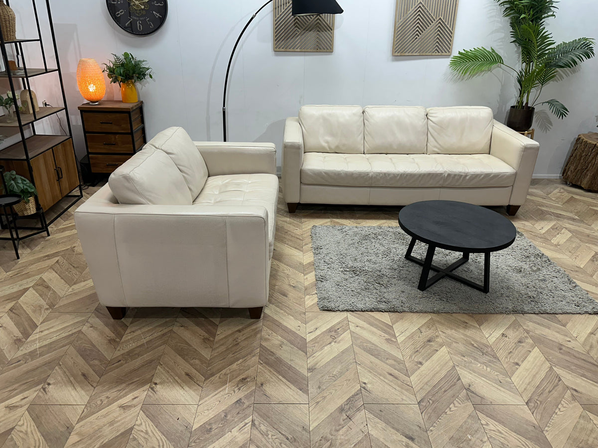 Natuzzi Crème Echt Lederen Zetels Set ~ Losse Rugkussens