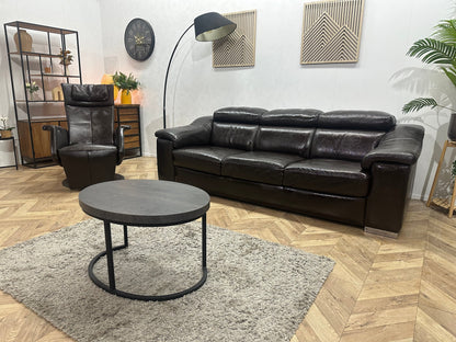 Bruine Echt Lederen 3-Zits Zetel Inc Fauteuil ~ Geïmpregneerd