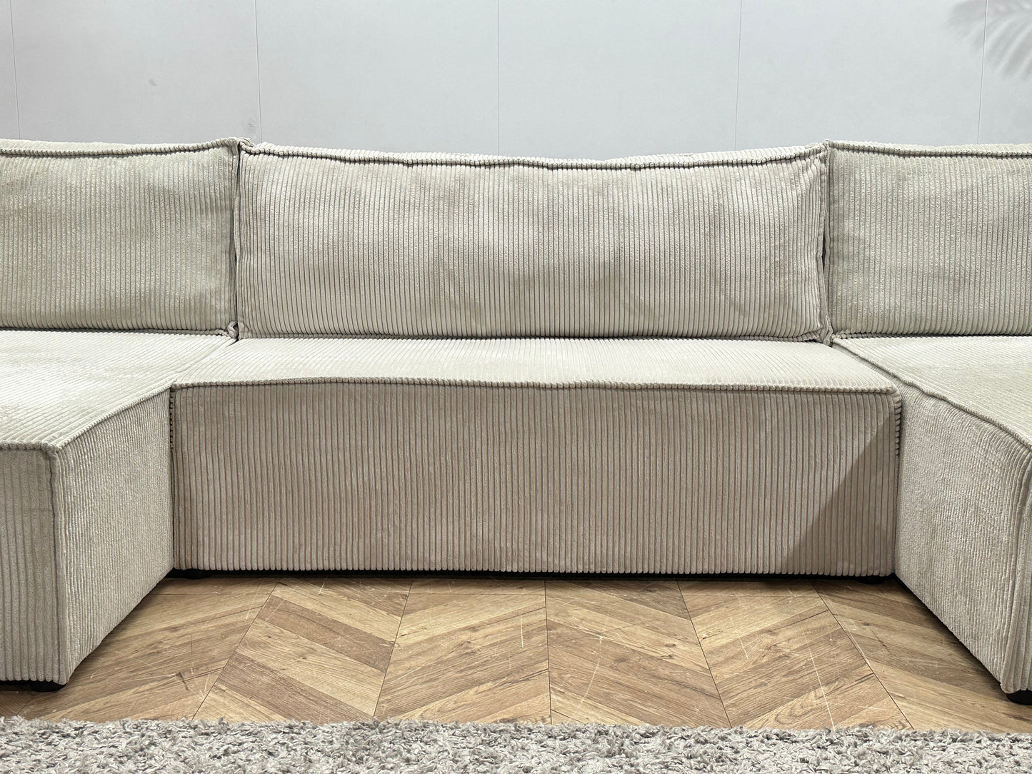 !Showroommodel! Witte Ribstof U Zetel ~ Slaapfunctie