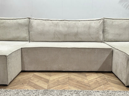 !Showroommodel! Witte Ribstof U Zetel ~ Slaapfunctie