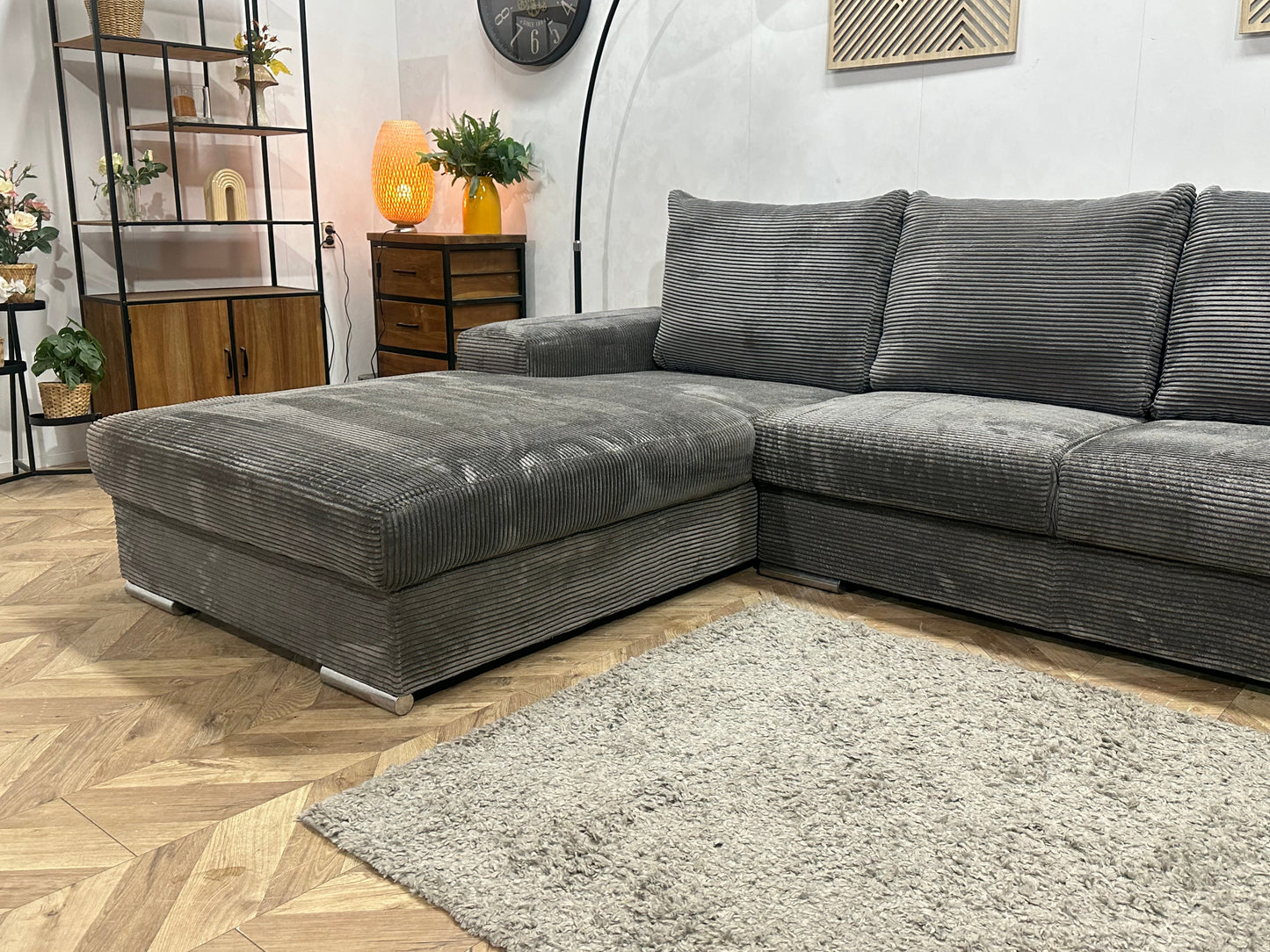 Antraciet Ribstof Hoekzetel ~ Losse Rugkussens Met Afneembare Hoezen