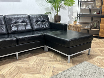 Zwarte Echt Lederen Hoekzetel Inc Fauteuils ~ Geïmpregneerd