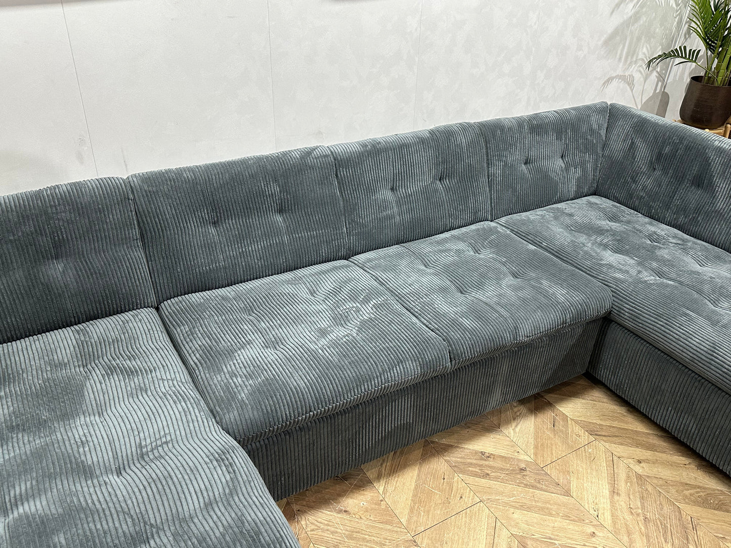 !Showroommodel! Blauwe Ribstof U Zetel ~ Vaste Kussens