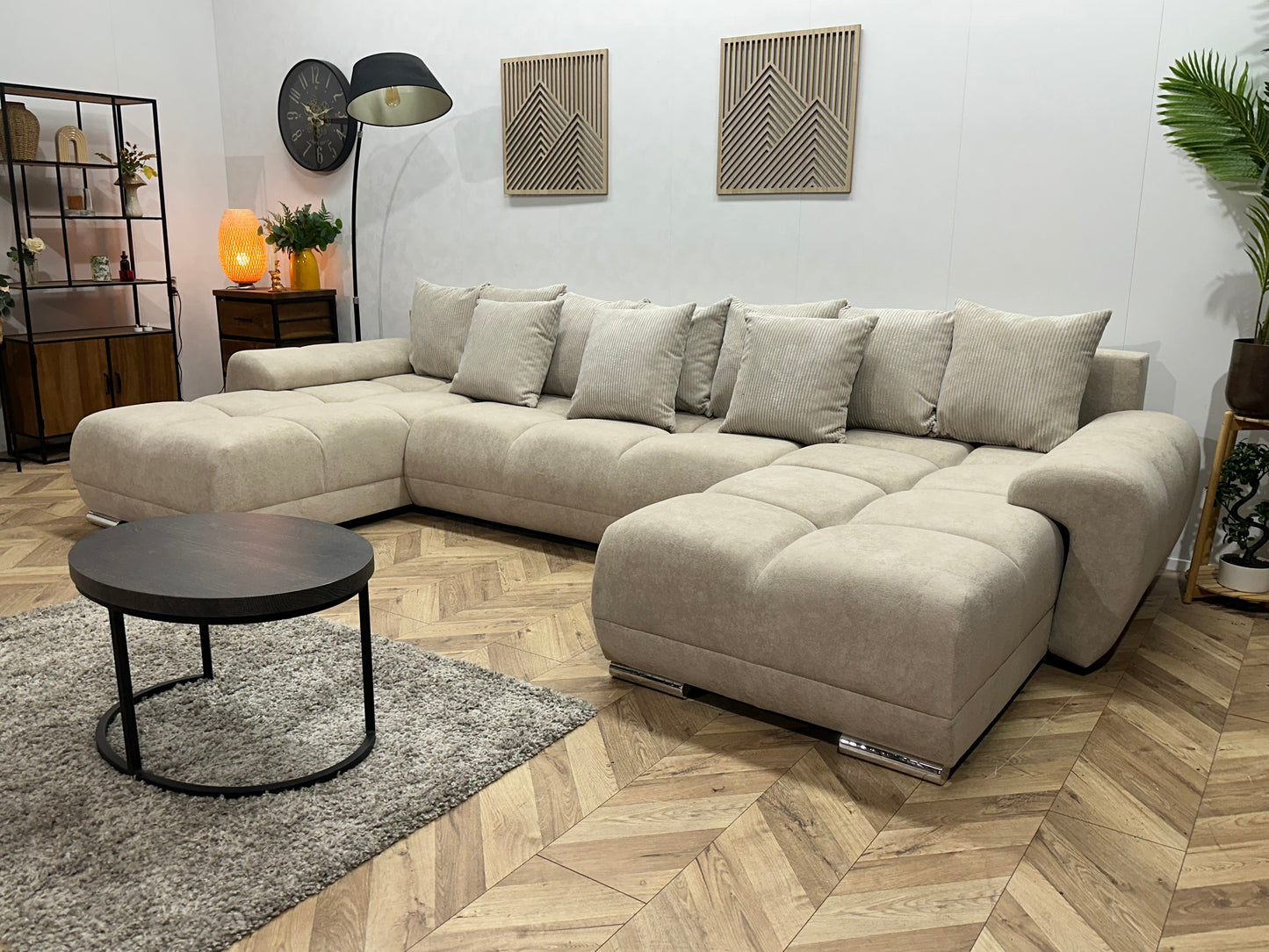 !Showroommodel! Crème Velvet U Zetel ~ Losse Ribstof Rugkussens