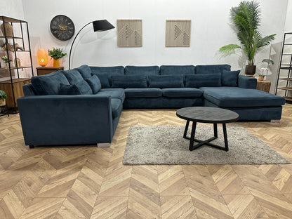 Blauwe Velvet Ruime U Zetel ~ Losse Kussens Met Afneembare Hoezen